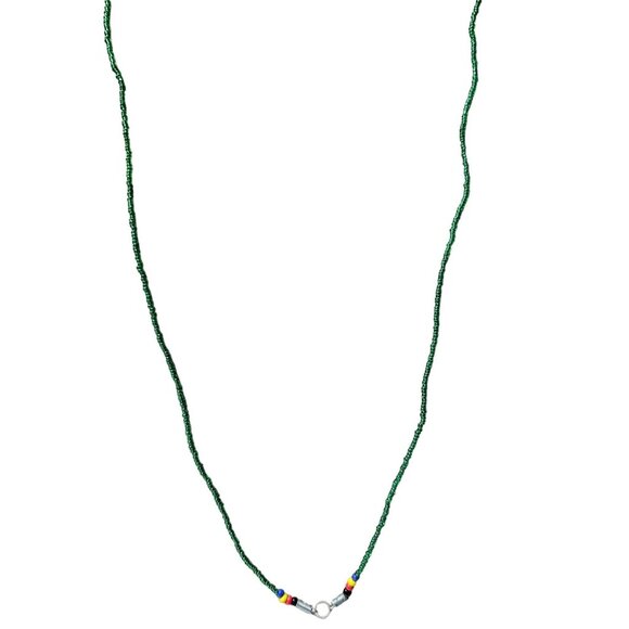 Handcrafted Boho Green Beaded Necklace Multicolor Accents Minimalist Jewelry - Picture 2 of 6